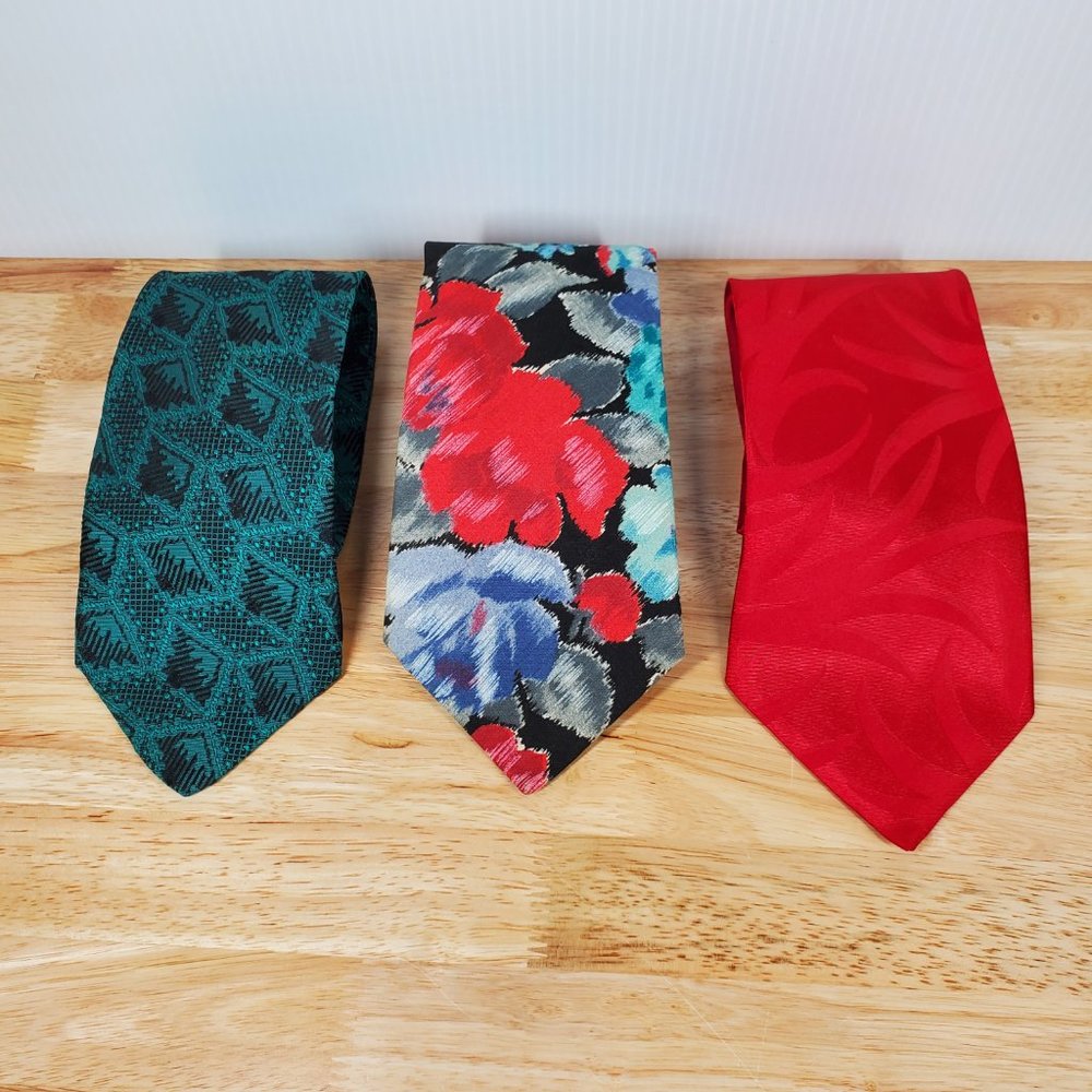 Lot of 3 Neckties Envoy (Floral) McGregor (Red Swirl) Bugatti (Geometric)